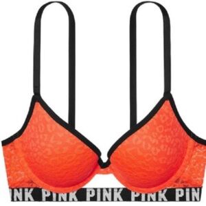 PINK Victoria's Secret Women's Lace Y2K Cheetah Print  Bra - Vibrant Orange